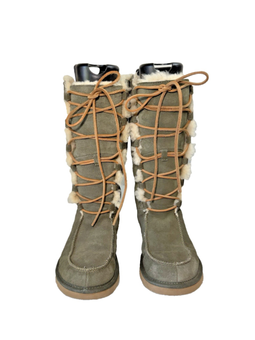 UGG Australia Whitley 5230 Green Suede Sheepskin Lined LaceUp Boots size 7